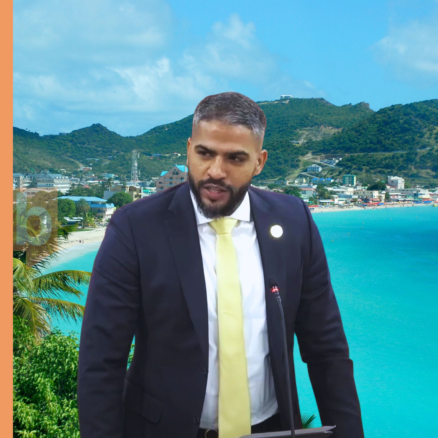 MP Kotai speaking at a public podium in Sint Maarten
