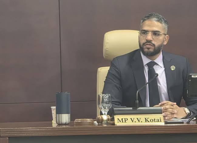 MP Viren V. Kotai at his bench in the Parliament of Sint Maarten